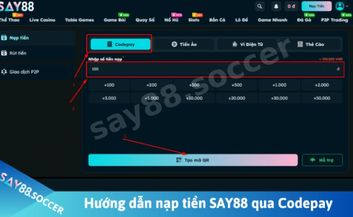 Hướng dẫn nạp tiền SAY88 với nhiều hình thức an toàn cho người mới 2 nạp tiền say88